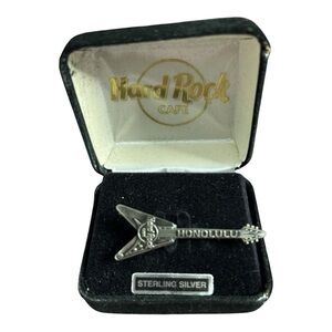 Vintage Hard Rock Cafe Sterling Silver Guitar Pin Honolulu New in Box Unisex